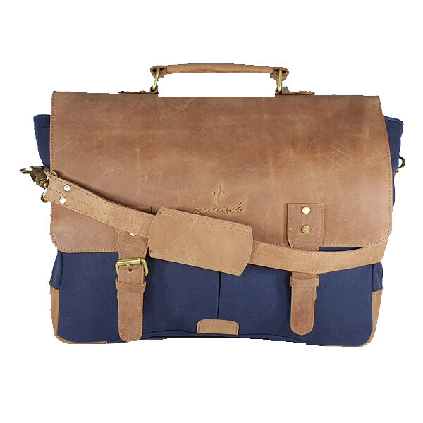 Zunash BASTA Green Canvas Leather Laptop bag